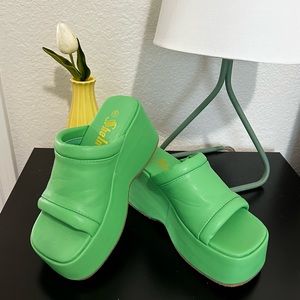 Shein Green Platform Sandals Slides 5